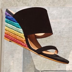 Free People Glorieta Black Rainbow Wedge Sandal